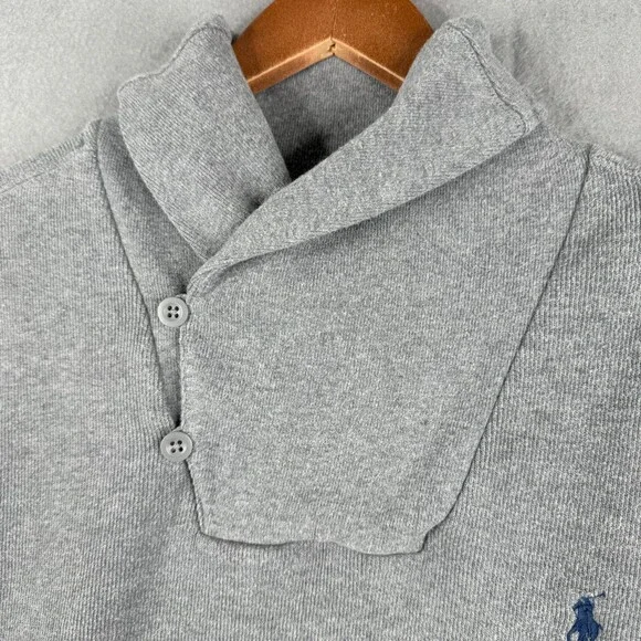 Polo Ralph Lauren Sweater Mens 2XL Gray Pullover Shawl Collar Grandpa - Picture 2 of 12